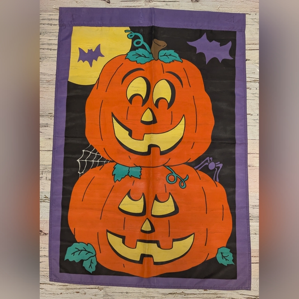 1995 Halloween Jack O Lantern Pumpkin Garden Flag Banner Curtain 29 x 42 Inch